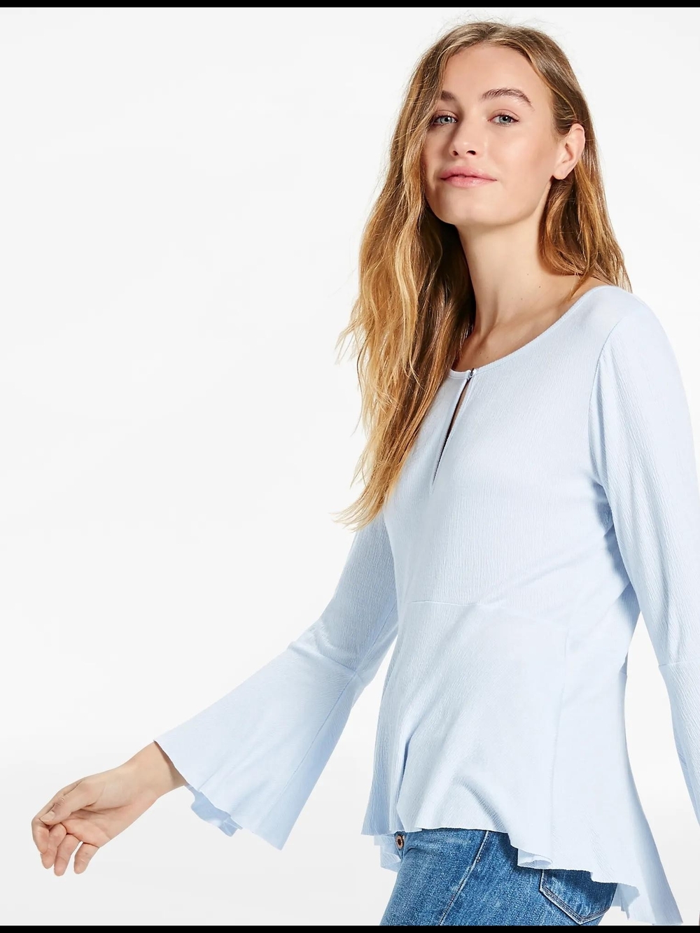 Lucky Brand Light Blue Keyhole Peplum Top